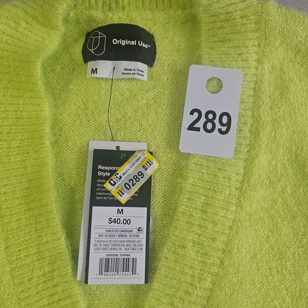 Original Use Mens Oversized Cardigan Lime Green Fuzzy Knit Button Front medium - Picture 4 of 7